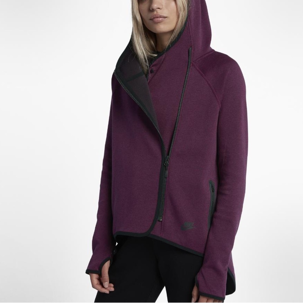 Nike Tech Pack Fleece Zip-Up Plum-Burgundy High-Low 67% Cotton Hoodie - M